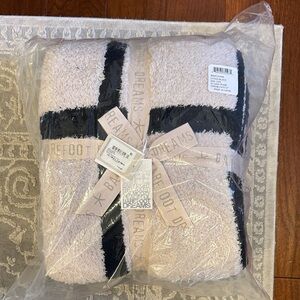 Barefoot Dreams Plush Throw Blanket - Cream with Black Cross